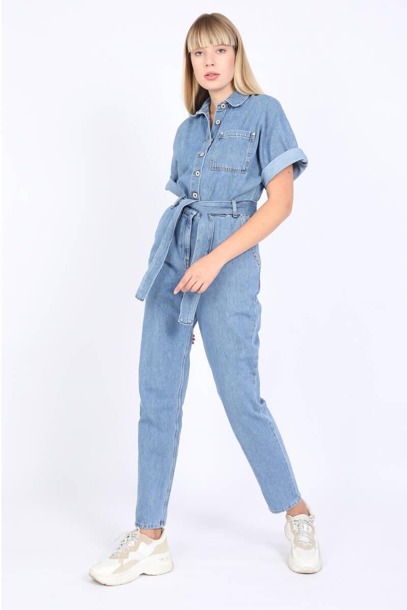 Women's Bat Sleeve Jean Jumpsuit Blue