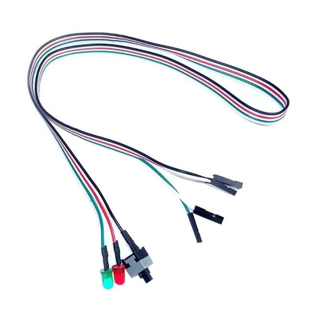 50cm On/Off/Reset 2 Switch LED Light ATX-PC Computer Motherboard Power Cable Computer Motherboard Power Cable Multi-use Durable
