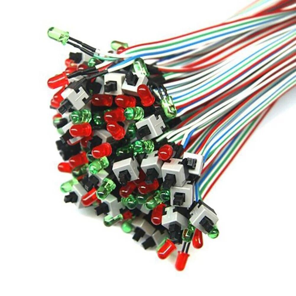 50cm On/Off/Reset 2 Switch LED Light ATX-PC Computer Motherboard Power Cable Computer Motherboard Power Cable Multi-use Durable