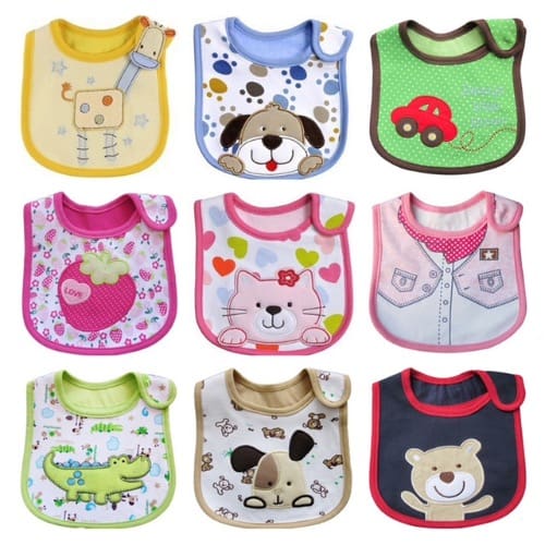 Assorted Designs Pack of 9 Bibs - Multicolour
