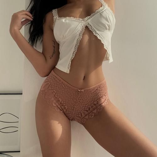 Women Sexy Lace Panties Low-waist Briefs Plus Size Thongs Pink