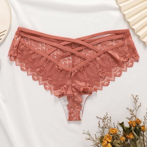 Women Sexy Lace Panties Low-waist Briefs Plus Size Thongs Pink