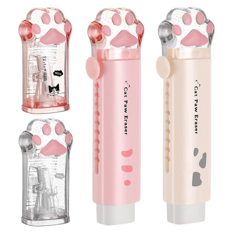 4 Pcs Cute Paw Pencil Sharpener and Paw Shaped Retractable E