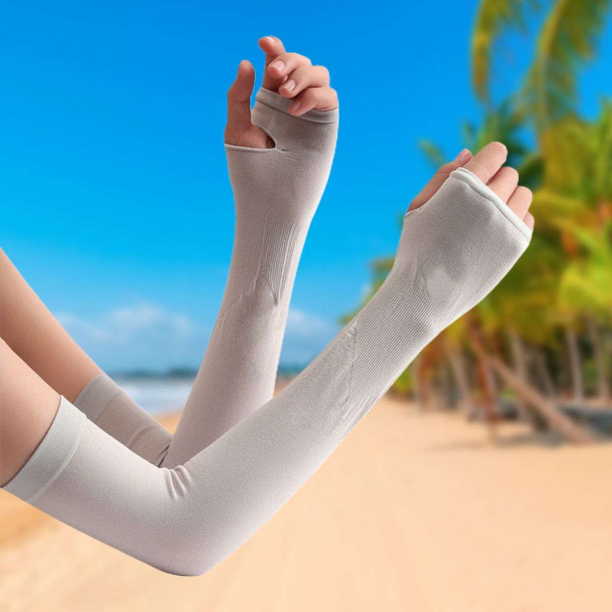 1 Pair Sleeve Wrap   Thumb Hole Sun Protection Grey