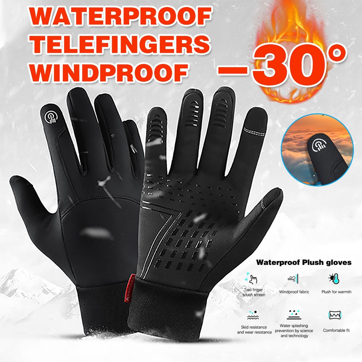 Black Winter Warm Gloves For Mens Women Ladies Winter Accessories Running Skiing Cycling Gloves  Guantes Ciclismo