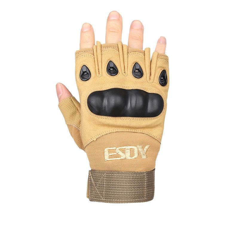 Tactical Gloves Military Army Airsoft Cycling Gloves Outdoor Sports Shooting Camping Hiking Knuckle Half Finger Gloves- Brown