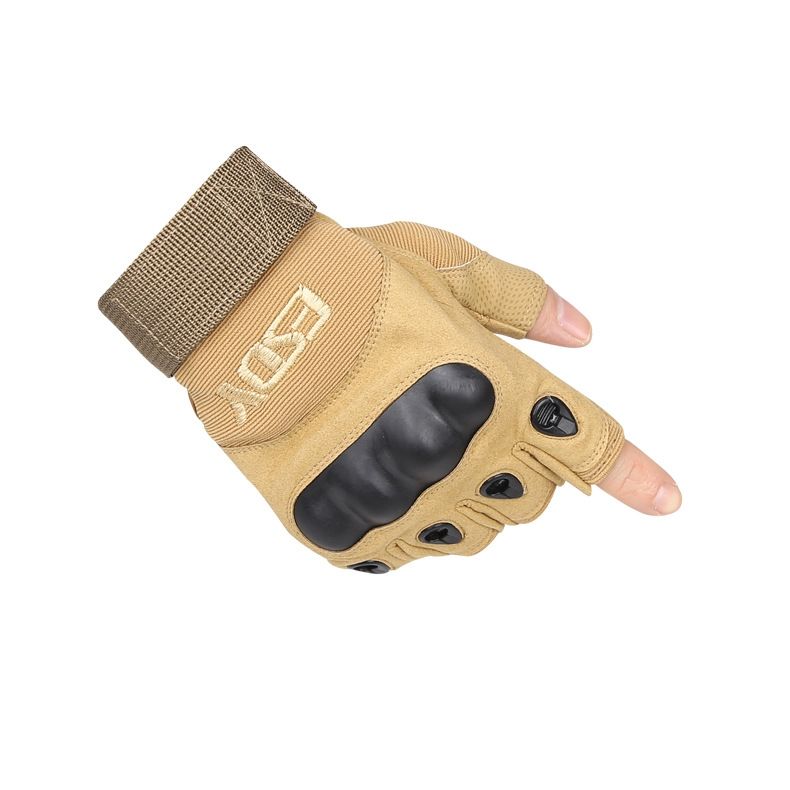 Tactical Gloves Military Army Airsoft Cycling Gloves Outdoor Sports Shooting Camping Hiking Knuckle Half Finger Gloves- Brown