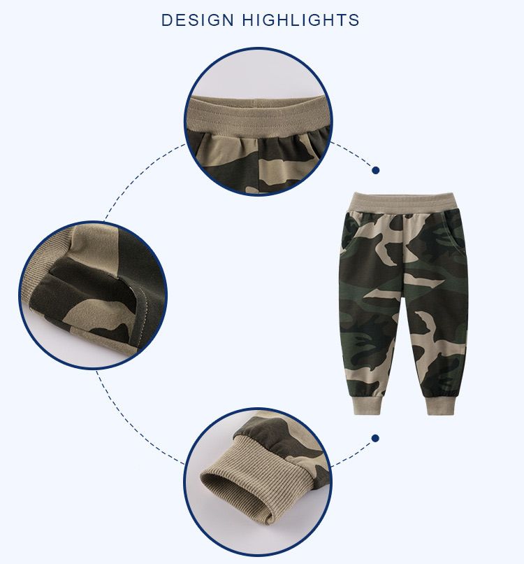 100% Cotton Kids Boys Casual Print Pants-Khaki