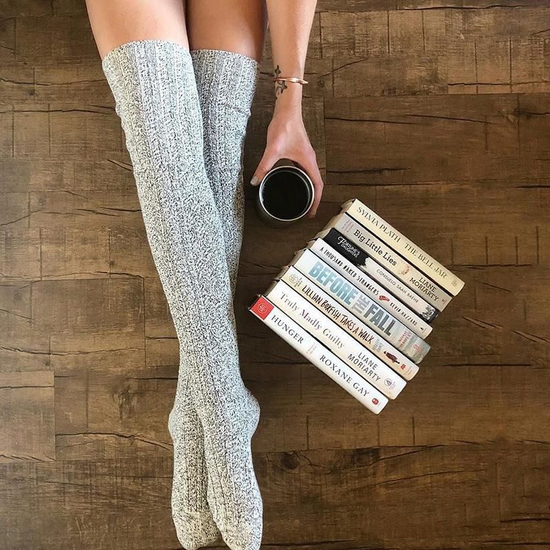 Women Over Knee Socks  Female Sexy Stockings Warm Long Boot Knit Thigh-High Gray Khaki Blue Black Twist Stockings Woman