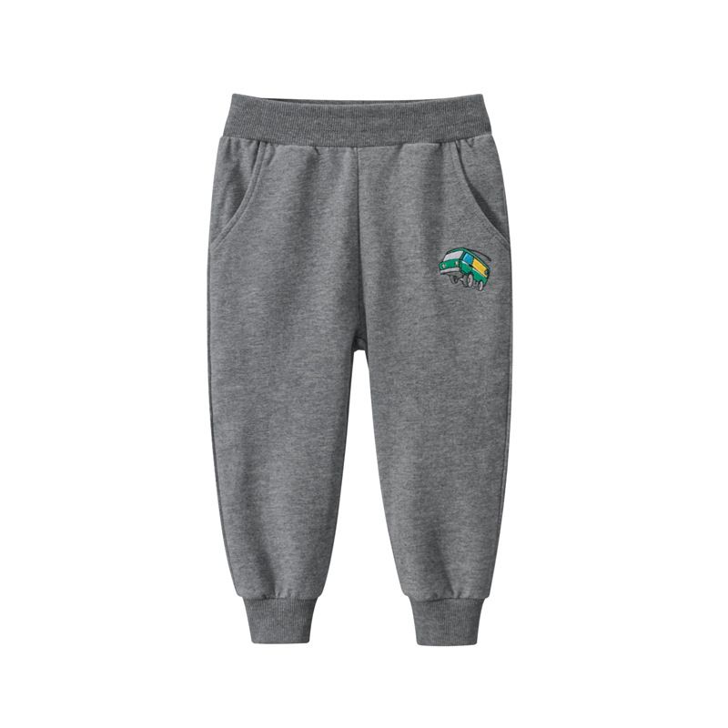 100% Cotton Kids Boys Casual Embroidery Pants-Black