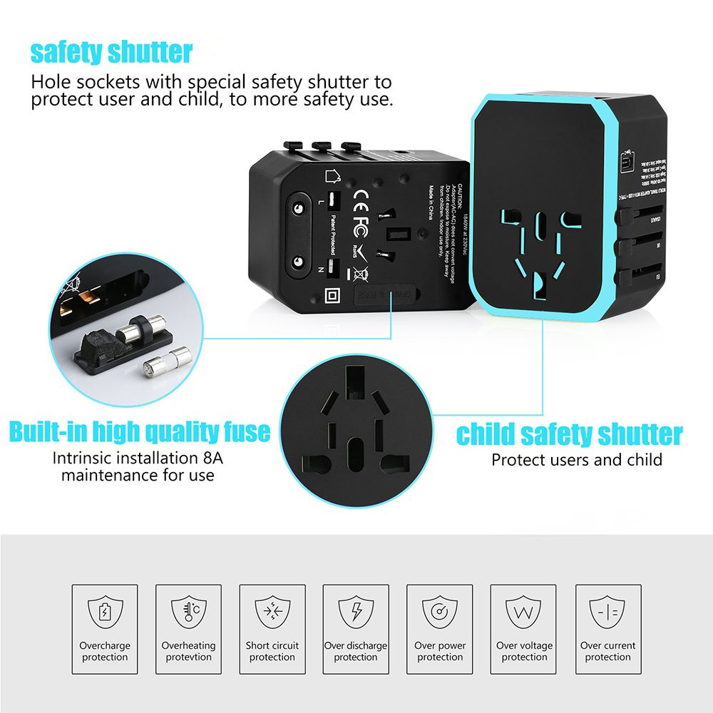 USB Travel Adapter Universal Power Adapter Worldwide Adaptor