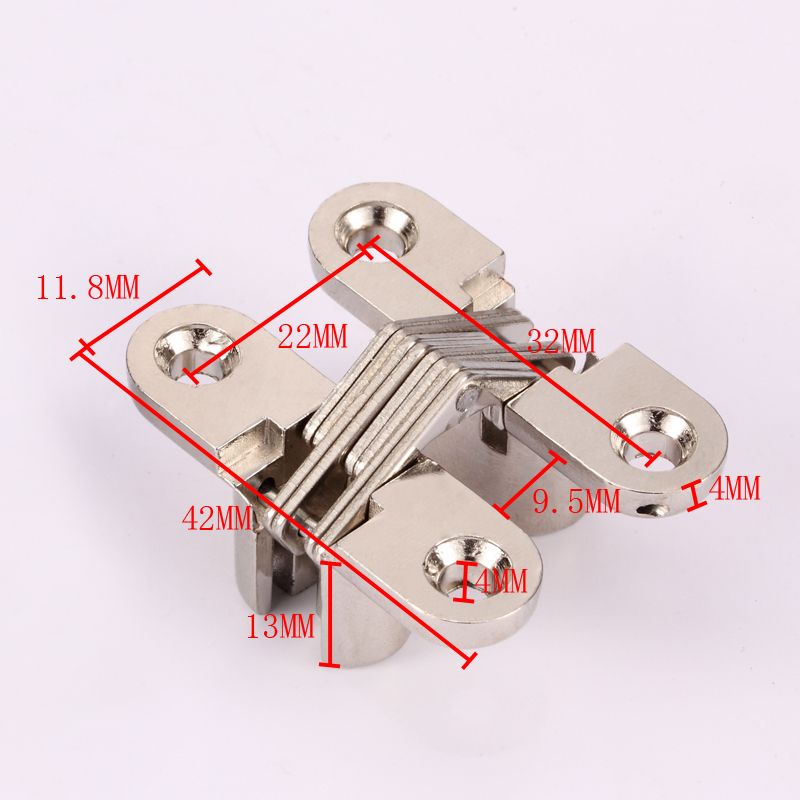 (2 Pieces Of Silver)Mhomera 4Pcs 2Pcs Hidden Hinges Invisible Concealed Cross Hinge Bearing 180Degree For Box Folding Window Furniture DIY 12x42mm