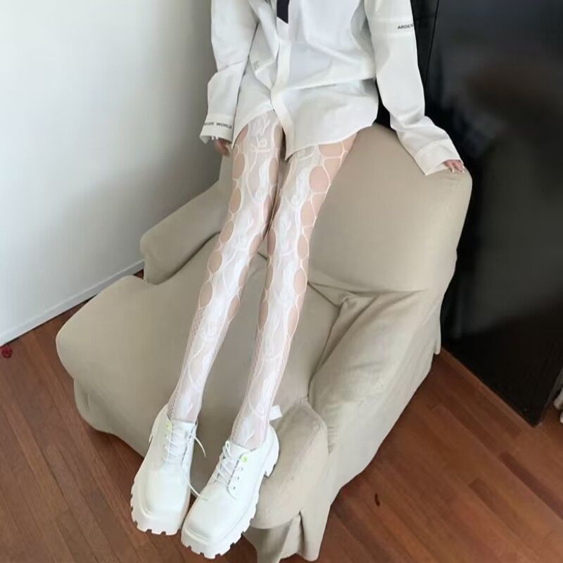 GothicTights Women Leggings Hollowed Out Mesh Stockings 6133-White