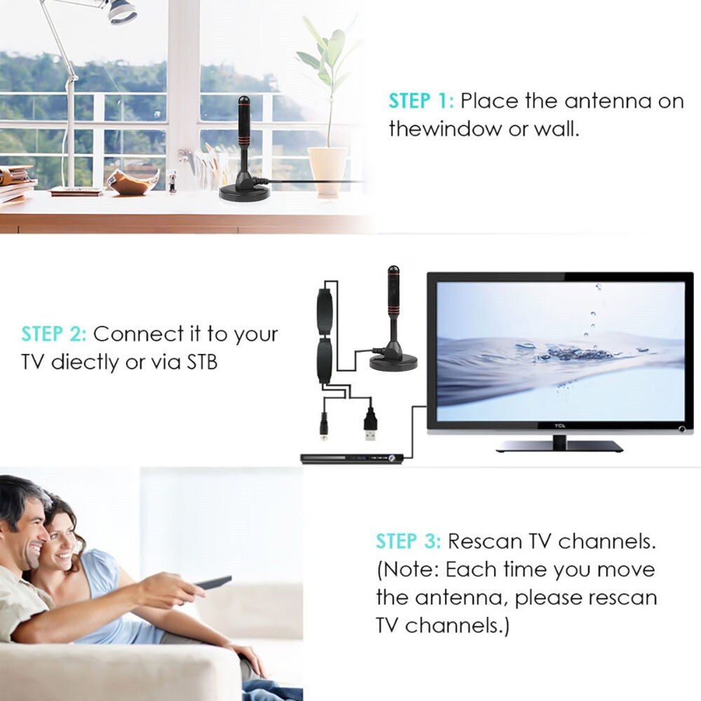 200 Miles 1080P HD Indoor TV Antenna 25dBi Digital HDTV Antenna With Amplifier Signal Booster VHF/UHF HD Digital TV Signal
