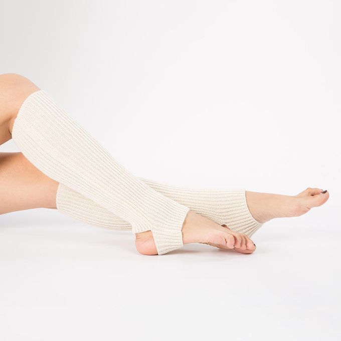 Ladies Girls Teen 80s Disco Leg Warmers Plain Ribbed Knit Yoga Beige