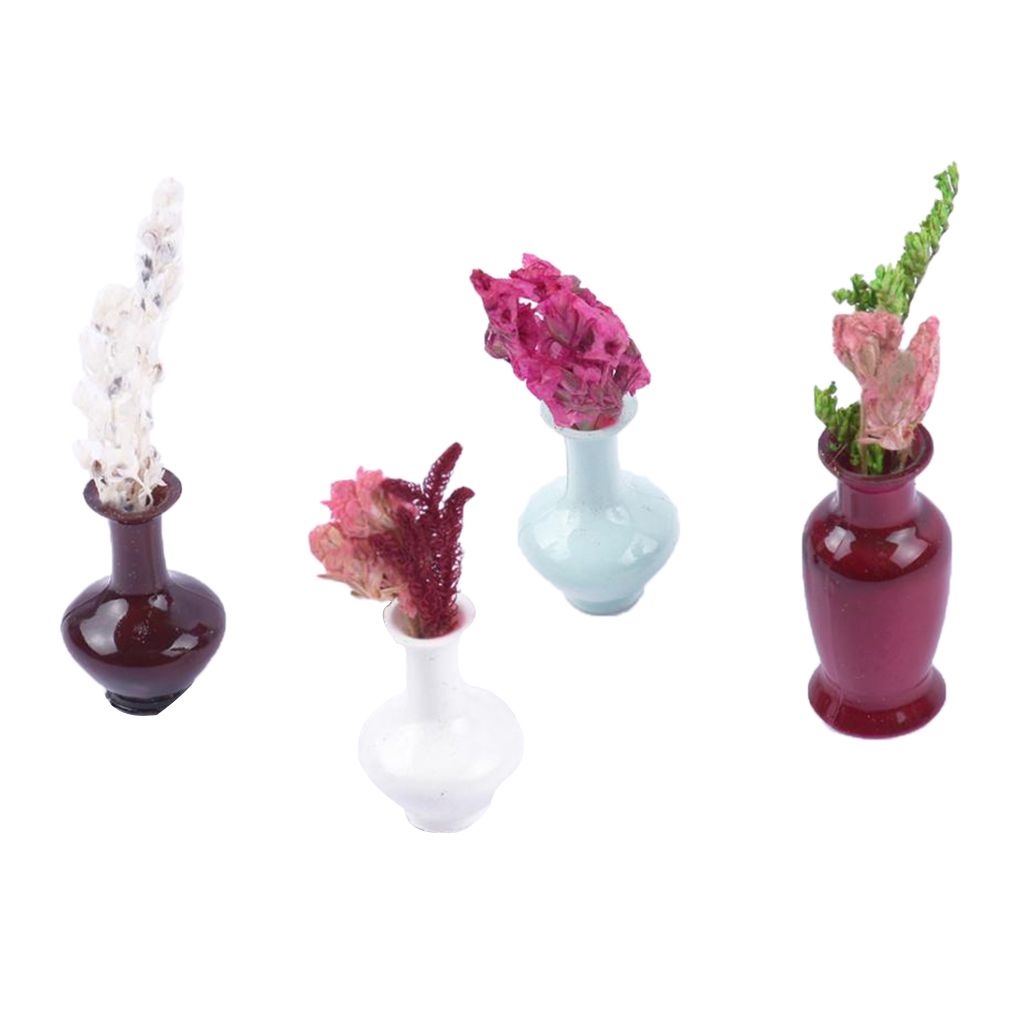 4Pcs Creative Miniature Flowers Plants In Vase For