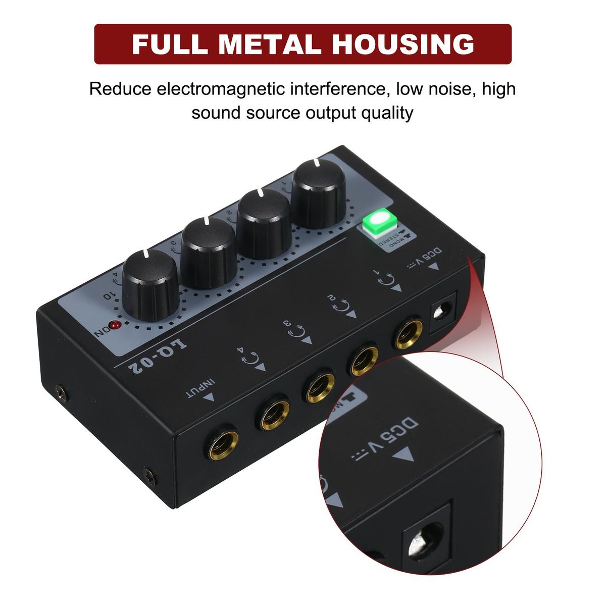 Headphone Amplifier Mixer 4 Channels Mono/Stereo Metal Stereo Headphone Amps Audio Amplifier Balanced Headphone Output Audio Input Mini Headphone   Splitter