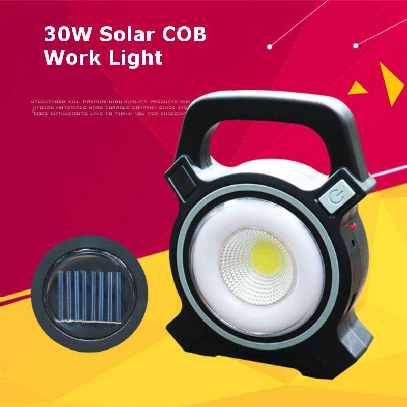 30W Solar Portable Rechargeable LED Flood Light Outdoor Garden Work Spot Lamp Gray Edge Shell