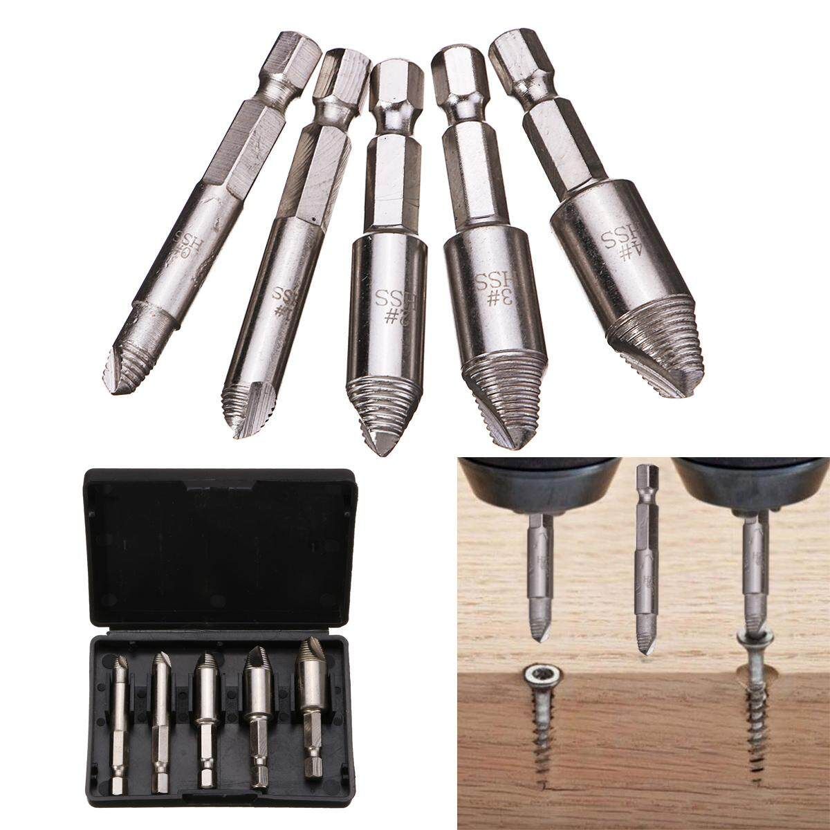 5Pcs Set Screw Extractor Easy Out Drill Bits Guide Broken Damaged Bolt Remover Black