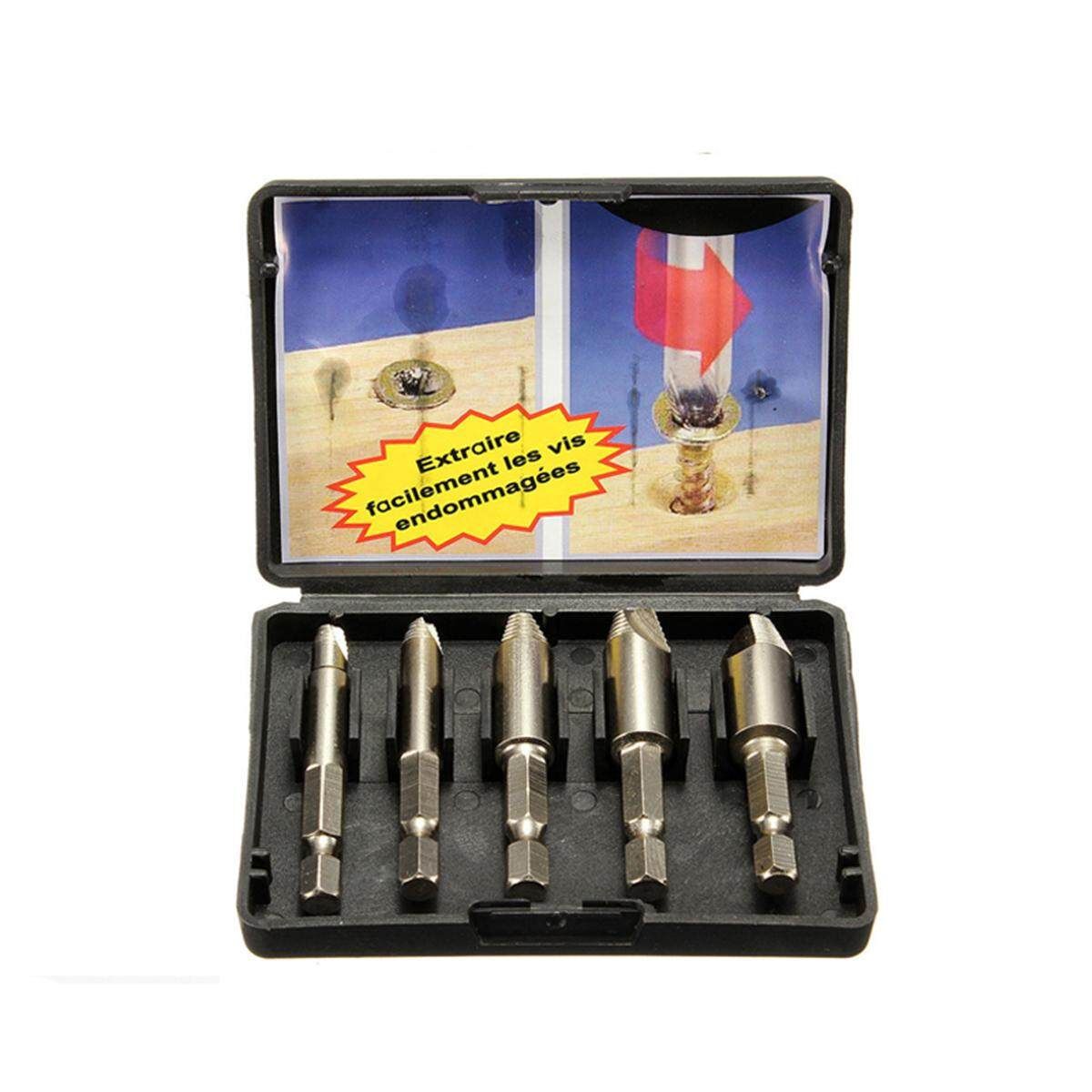 5Pcs Set Screw Extractor Easy Out Drill Bits Guide Broken Damaged Bolt Remover Black