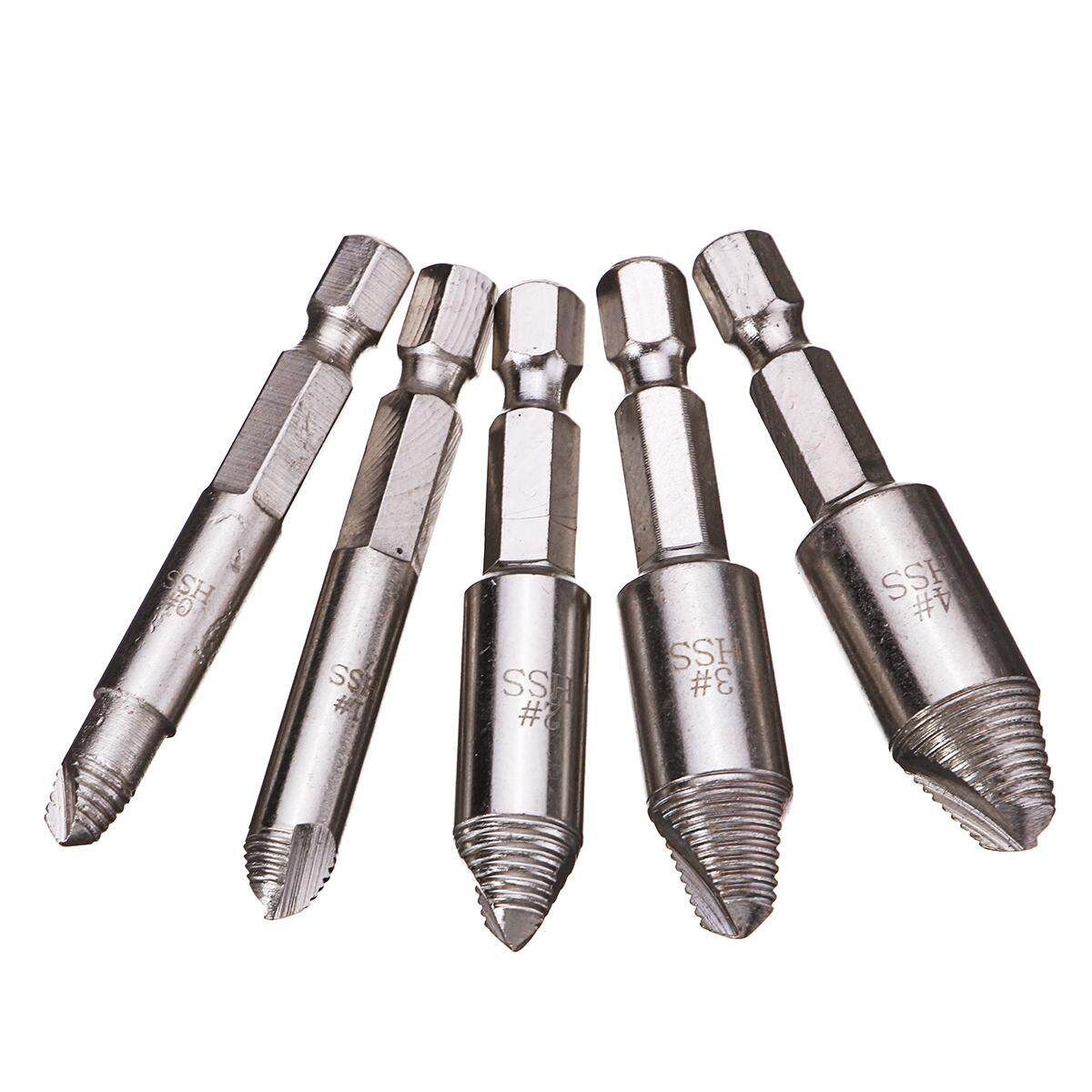 5Pcs Set Screw Extractor Easy Out Drill Bits Guide Broken Damaged Bolt Remover Black
