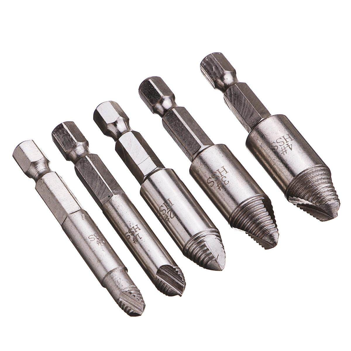 5Pcs Set Screw Extractor Easy Out Drill Bits Guide Broken Damaged Bolt Remover Black