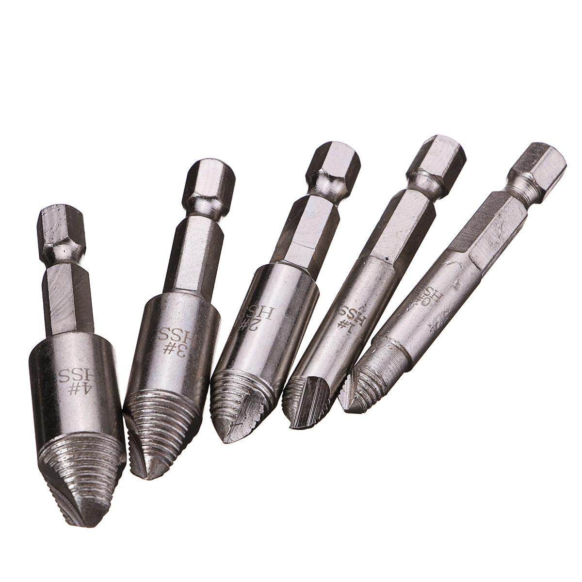 5Pcs Set Screw Extractor Easy Out Drill Bits Guide Broken Damaged Bolt Remover Black
