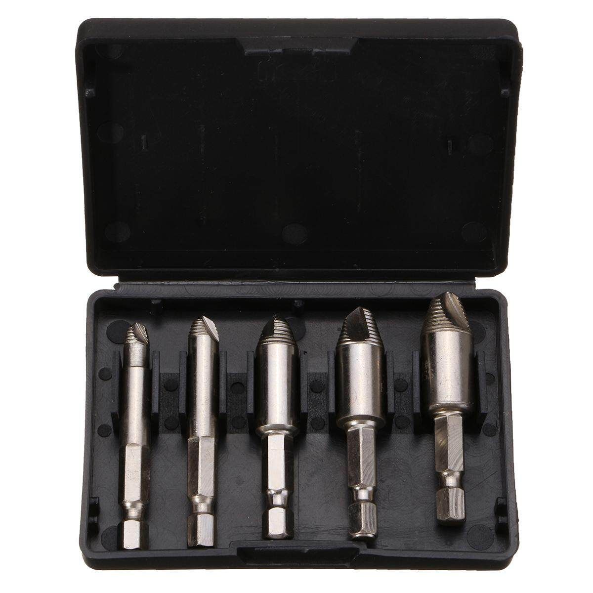5Pcs Set Screw Extractor Easy Out Drill Bits Guide Broken Damaged Bolt Remover Black
