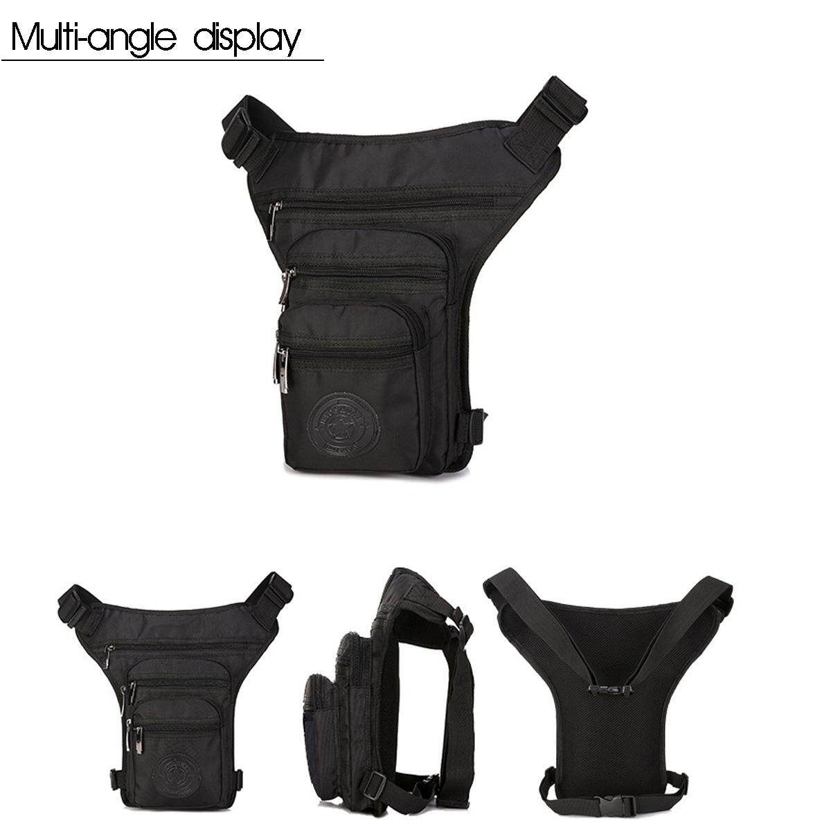 Men Oxford Cloth Waist Thigh Drop Leg Bag Motorcycle Riding Fanny Pack Black (black)
