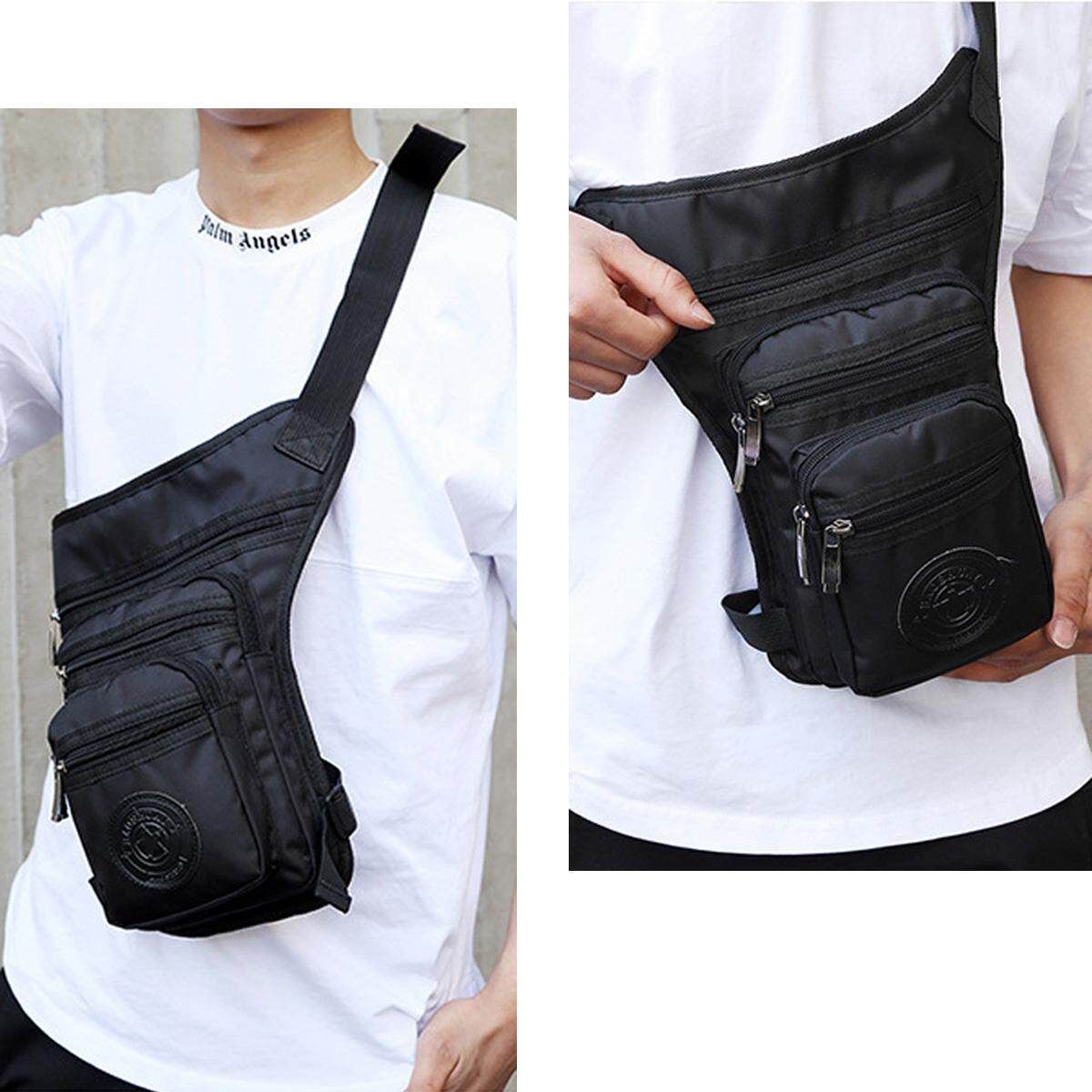 Men Oxford Cloth Waist Thigh Drop Leg Bag Motorcycle Riding Fanny Pack Black (black)