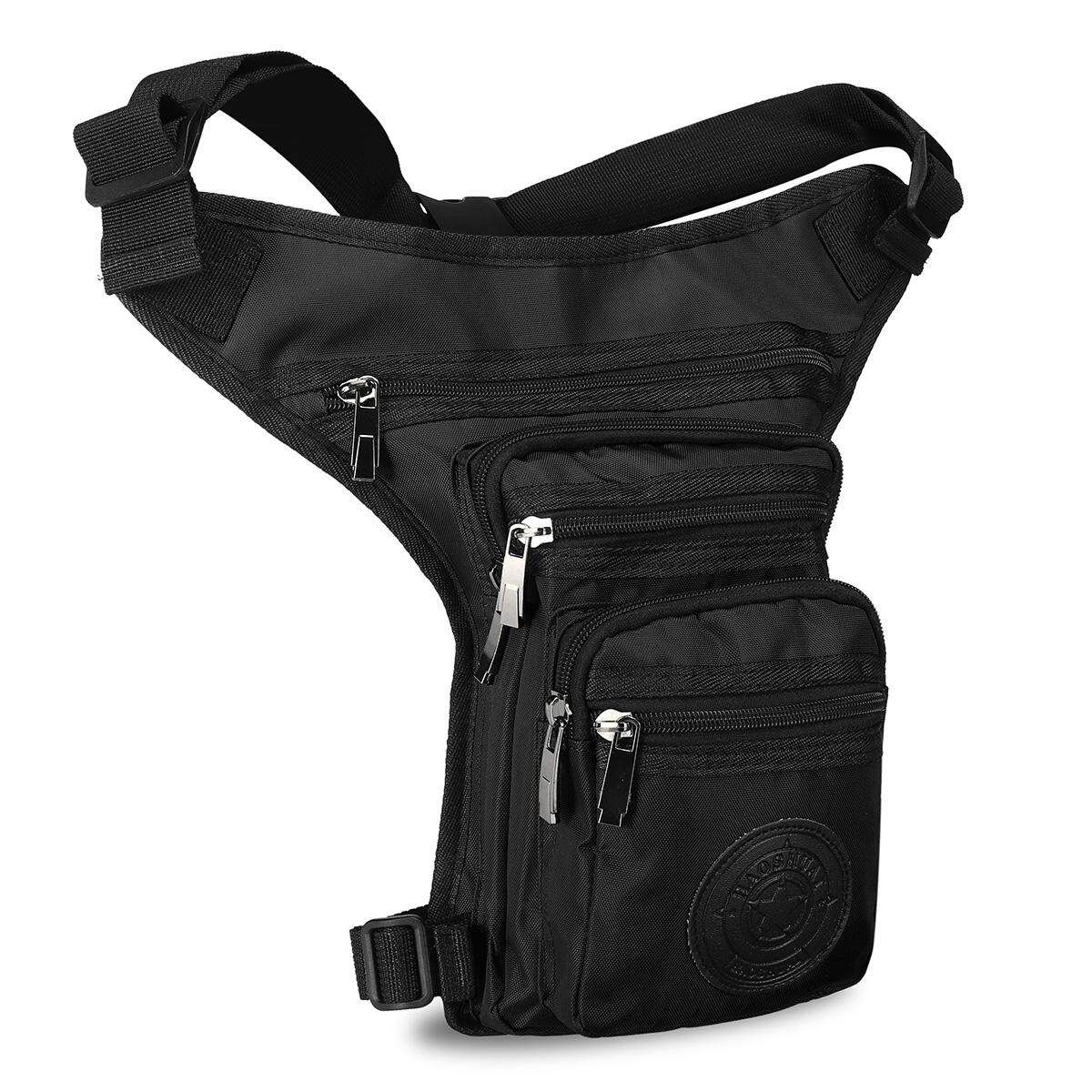 Men Oxford Cloth Waist Thigh Drop Leg Bag Motorcycle Riding Fanny Pack Black (black)