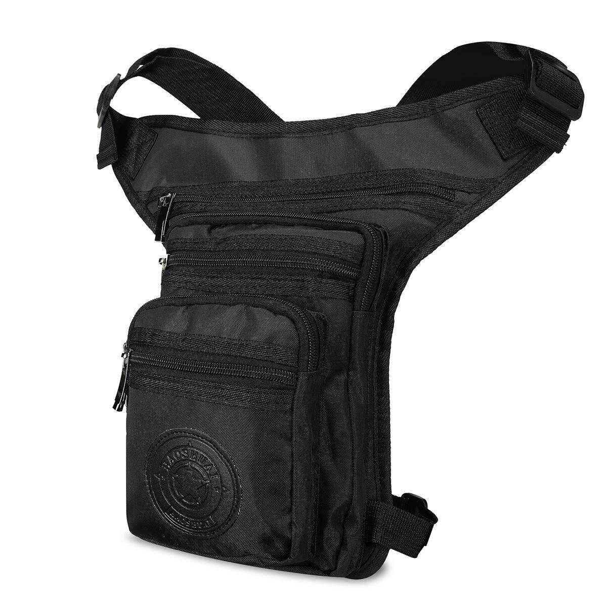 Men Oxford Cloth Waist Thigh Drop Leg Bag Motorcycle Riding Fanny Pack Black (black)