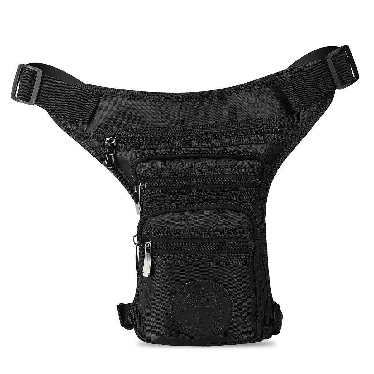 Men Oxford Cloth Waist Thigh Drop Leg Bag Motorcycle Riding Fanny Pack Black (black)