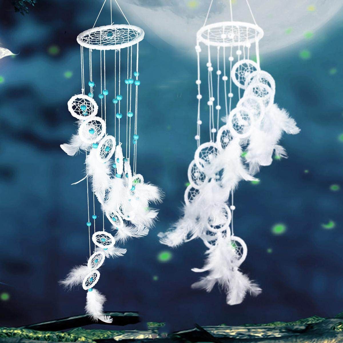 Large Handmade Dream Catcher With White Feathers Bead Kids Room Decor Ornament Lake Blue