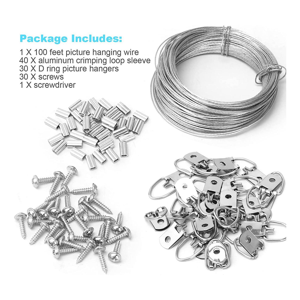 100 Pcs Picture Hanging Wire Kit 100 Feet Heavy Duty Wire Picture Hanging for Photo Mirror Frame Artwork