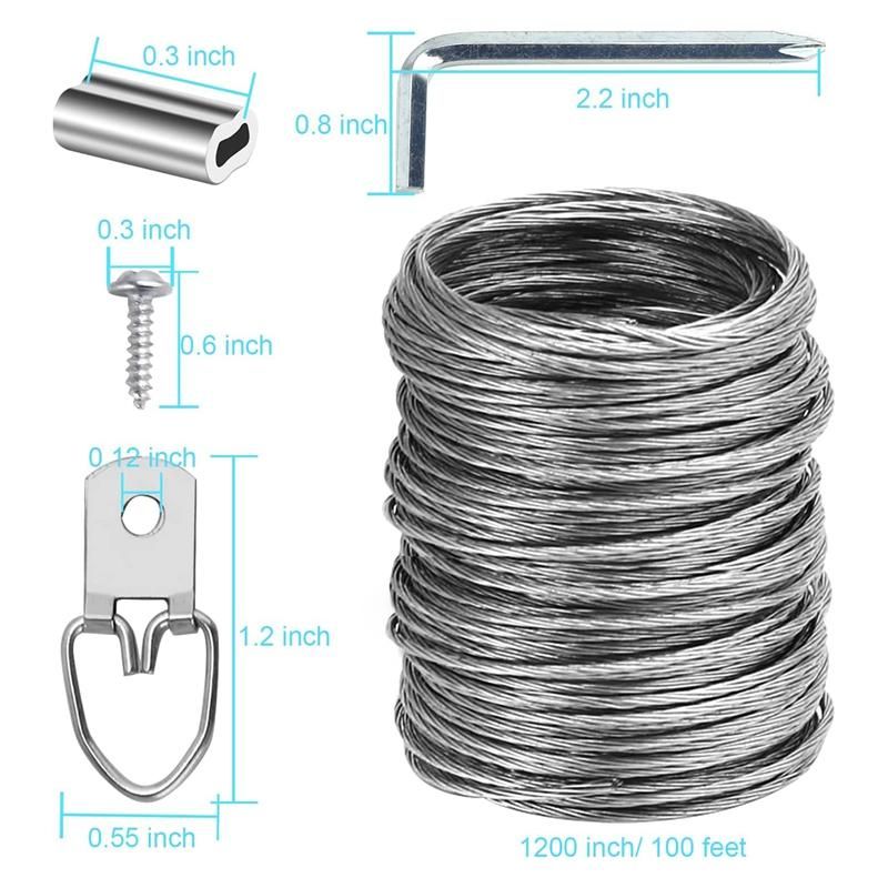 100 Pcs Picture Hanging Wire Kit 100 Feet Heavy Duty Wire Picture Hanging for Photo Mirror Frame Artwork