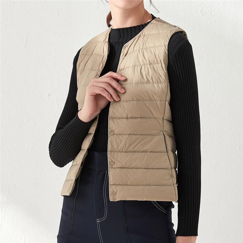 Handong Siyu 2022 Women's Women's Round Neck V-Neck Lightweight Garden Ribbon Down Coat Tank Top