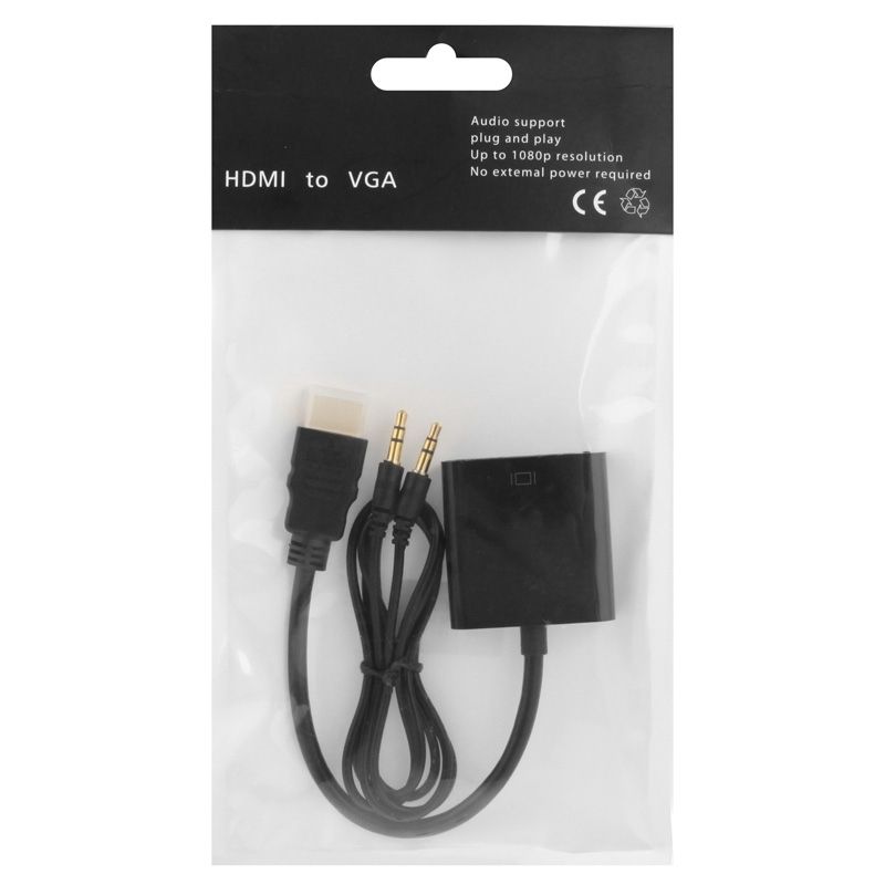 24cm Full HD 1080P HDMI To VGA + Audio Output Cable For Computer / DVD / Digital Set-top Box / Laptop / Mobile Phone / Media Player(Black)