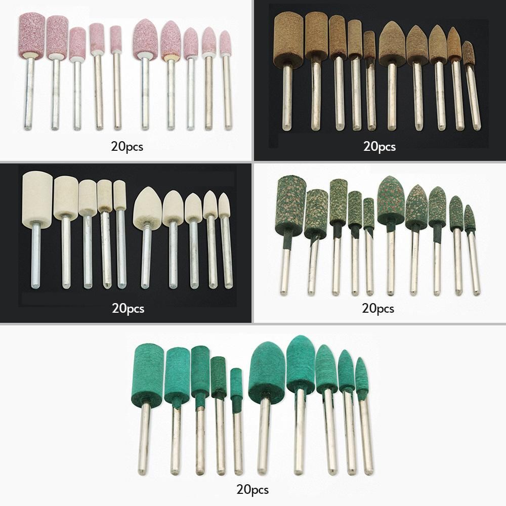 100pcs Electric Polishing Buffing Accessories Grinding Bits Set with 1/8 Shank Wool Sesame Rubber Jade Cowhide Abrasive Rotary Tools