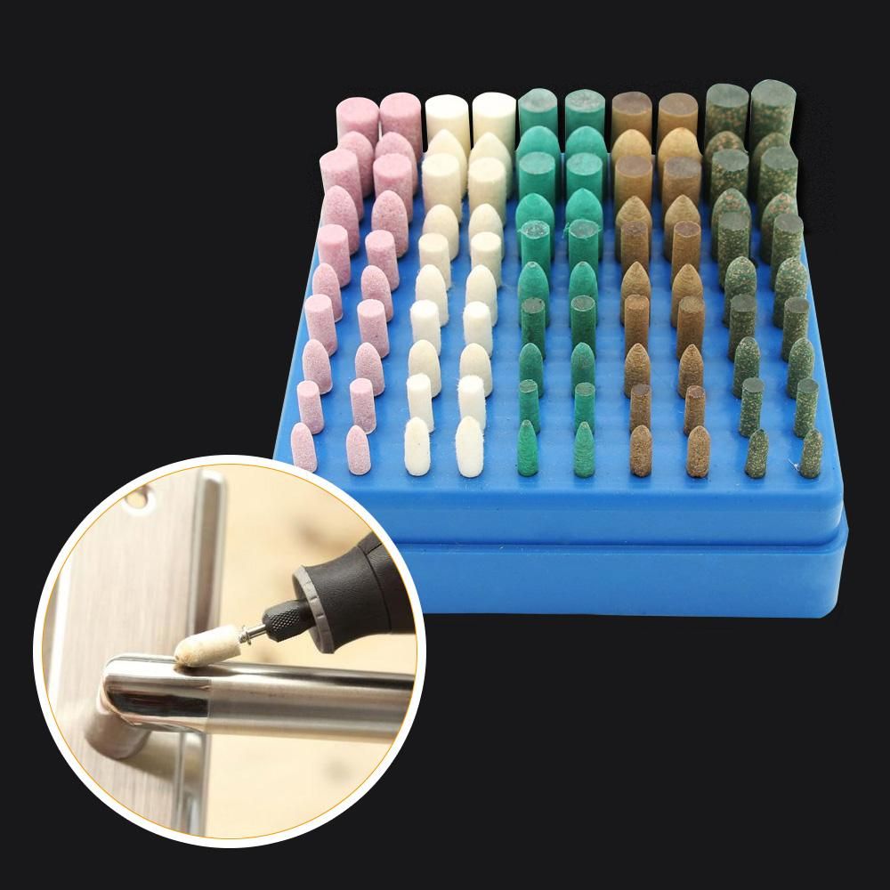 100pcs Electric Polishing Buffing Accessories Grinding Bits Set with 1/8 Shank Wool Sesame Rubber Jade Cowhide Abrasive Rotary Tools