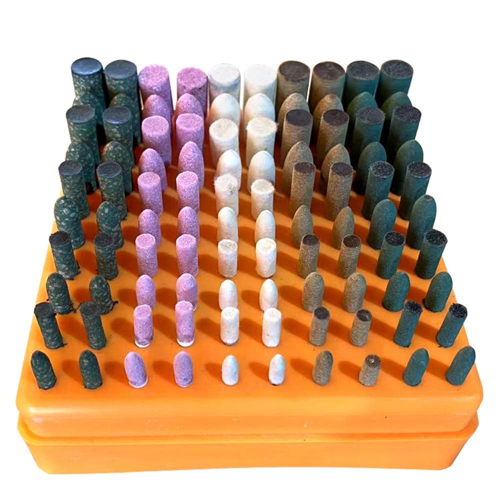 100pcs Electric Polishing Buffing Accessories Grinding Bits Set with 1/8 Shank Wool Sesame Rubber Jade Cowhide Abrasive Rotary Tools