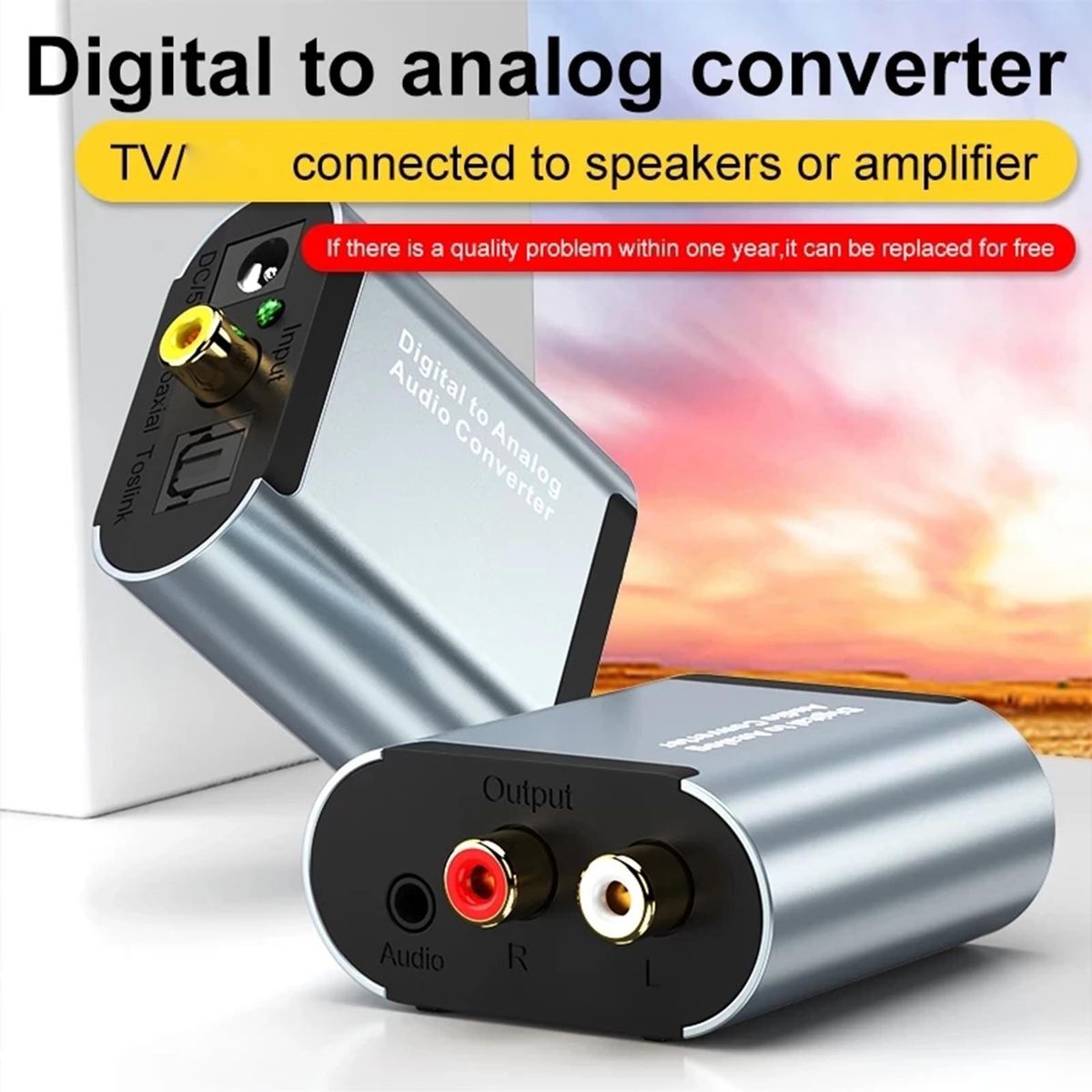 Amplifier Coaxial Toslink Digital to Analog Audio Converter Sliver Gray