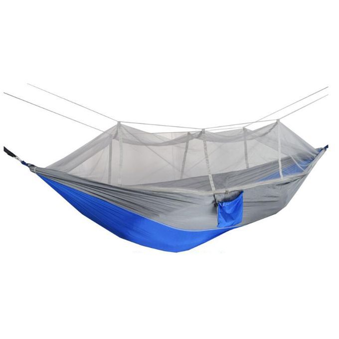 Camping Hammock With Net Hanging Sleeping Bed Mosquito Net Blue Gray