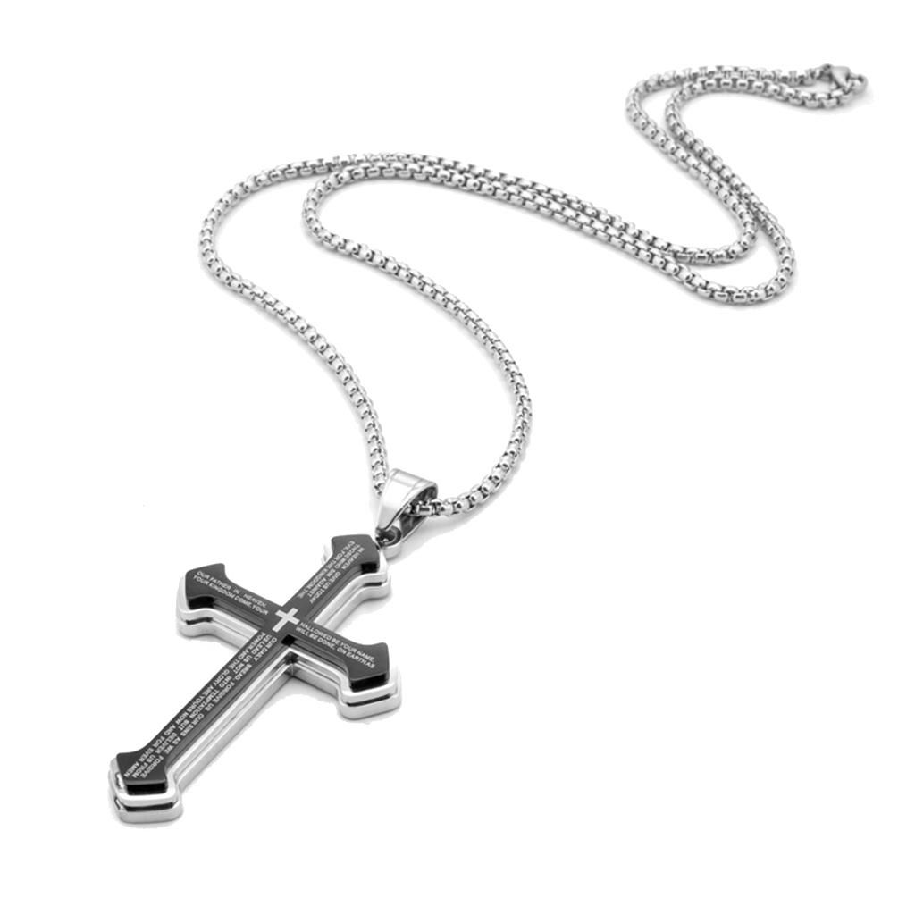 2x Men Women Cross Pendant Necklace  Necklace Shiny