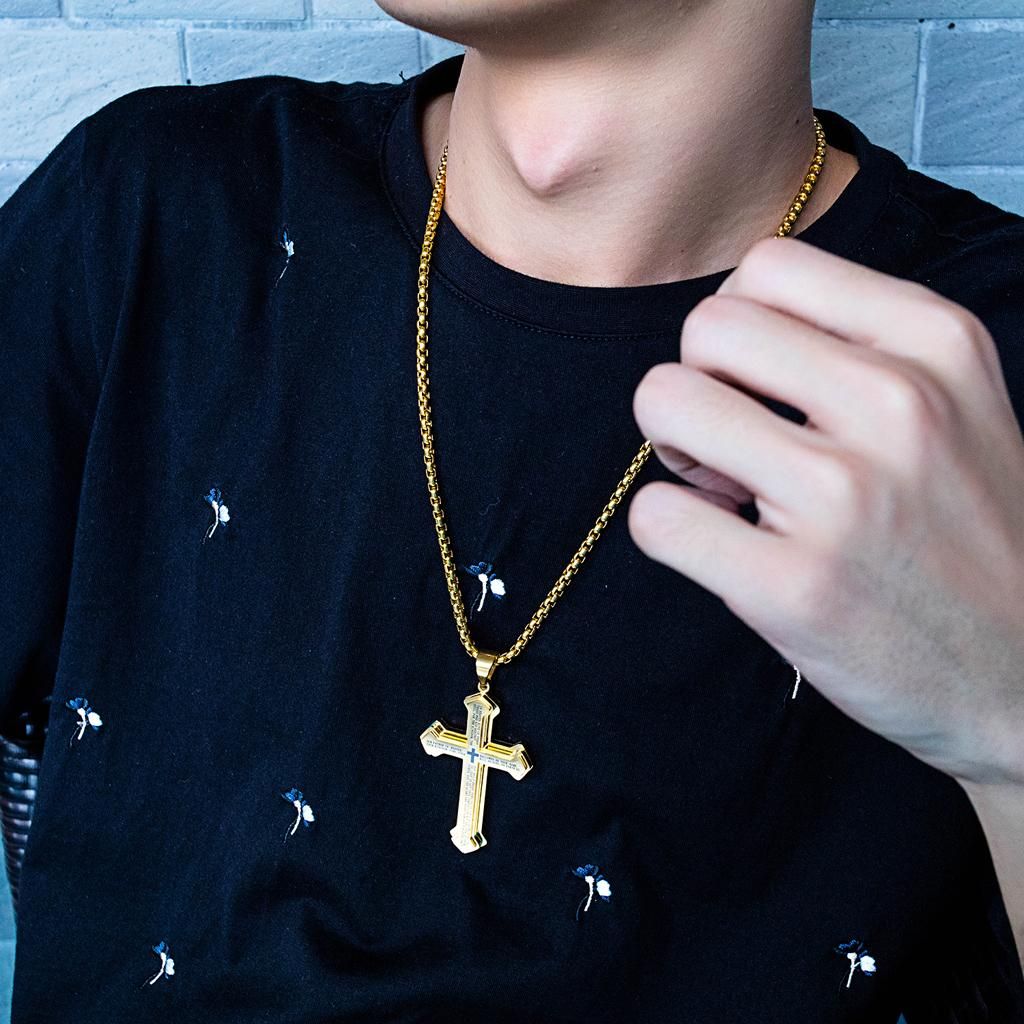 2x Men Women Cross Pendant Necklace  Necklace Shiny
