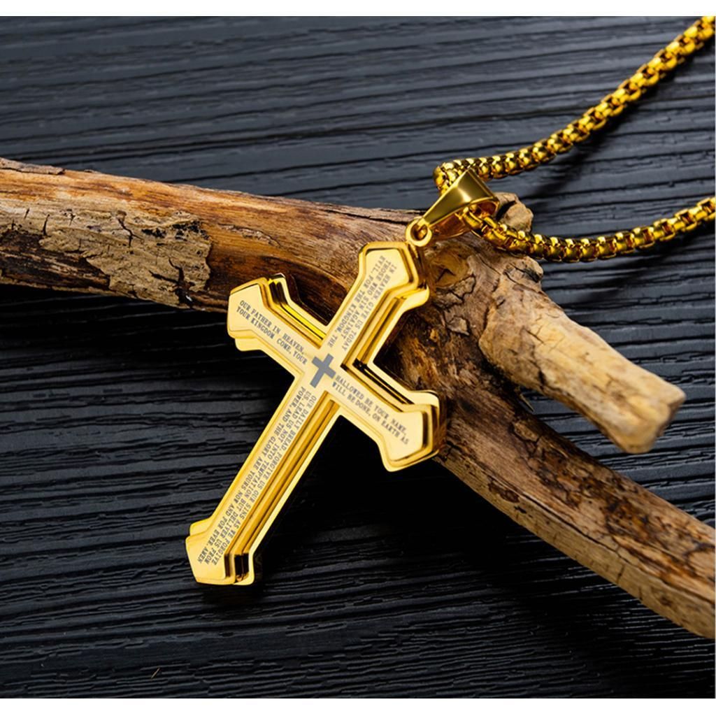 2x Men Women Cross Pendant Necklace  Necklace Shiny