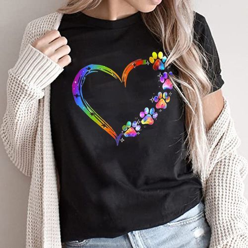 Ladies Short Sleeve T-shirt Colorful Heart Design Black
