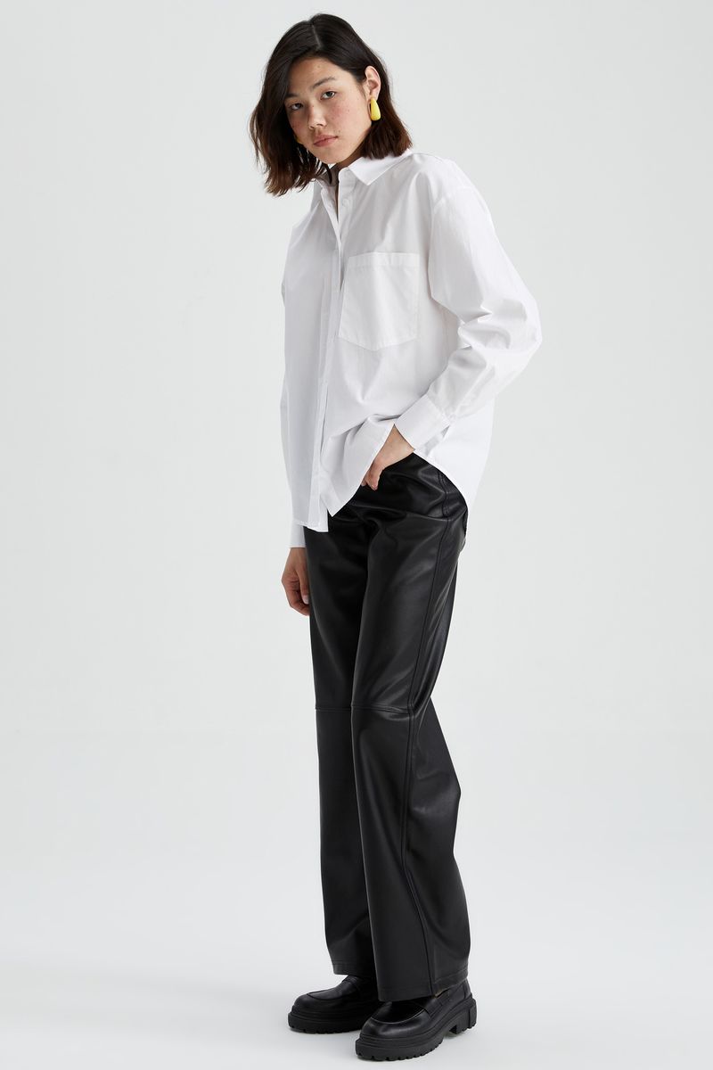 Woman Young Oversize Fit Woven Long Sleeve Shirt - White