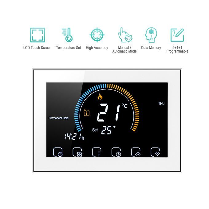 95-240V Programmable Thermostat 5+1+1 Six Periods