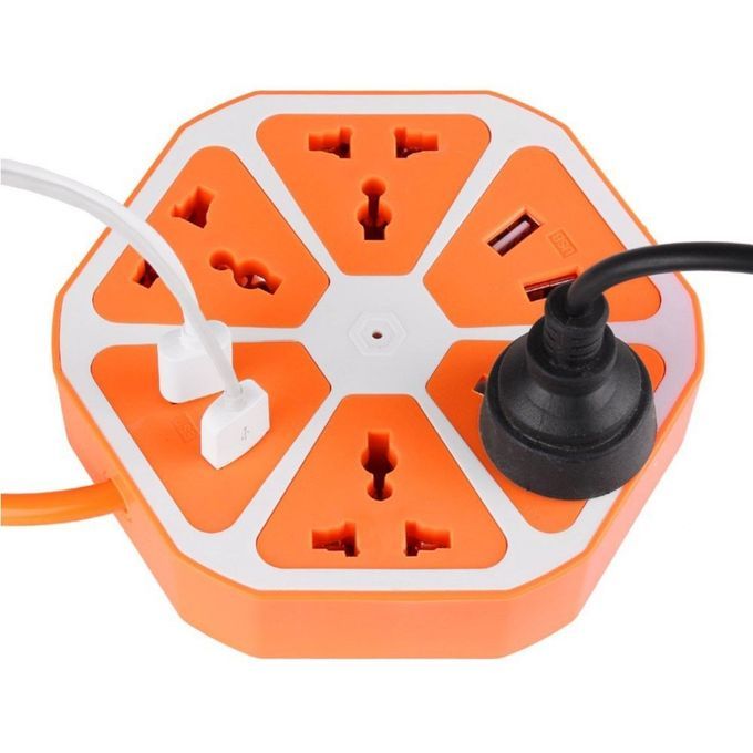 Power Strips With USB Ports Surge Protector Power Socket Have 4 Outlets 4 USB UK Plug (Orange)